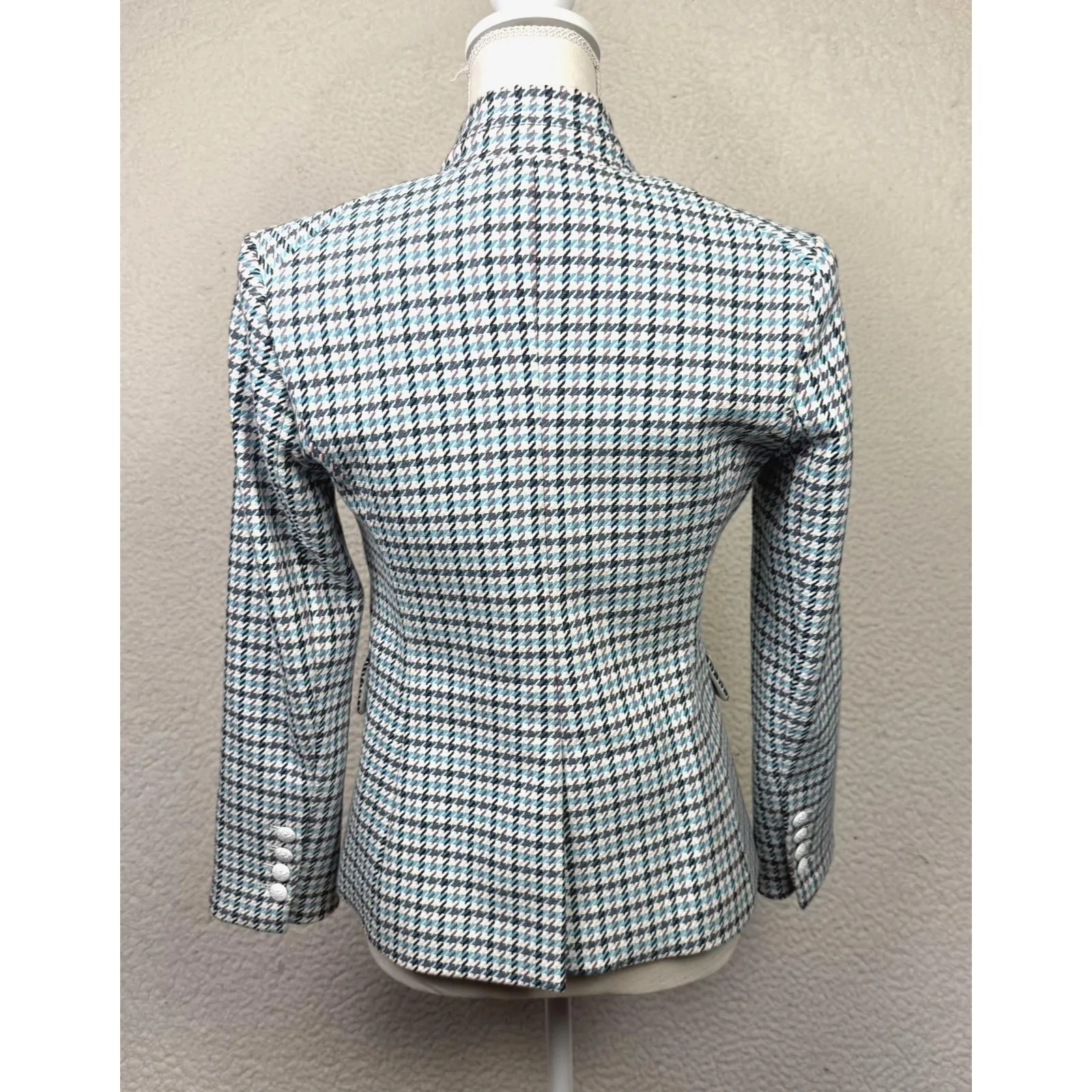 Veronica Beard Dickey Blazer Womens 0 Blue Houndstooth Academia Twee Preppy - Image 2