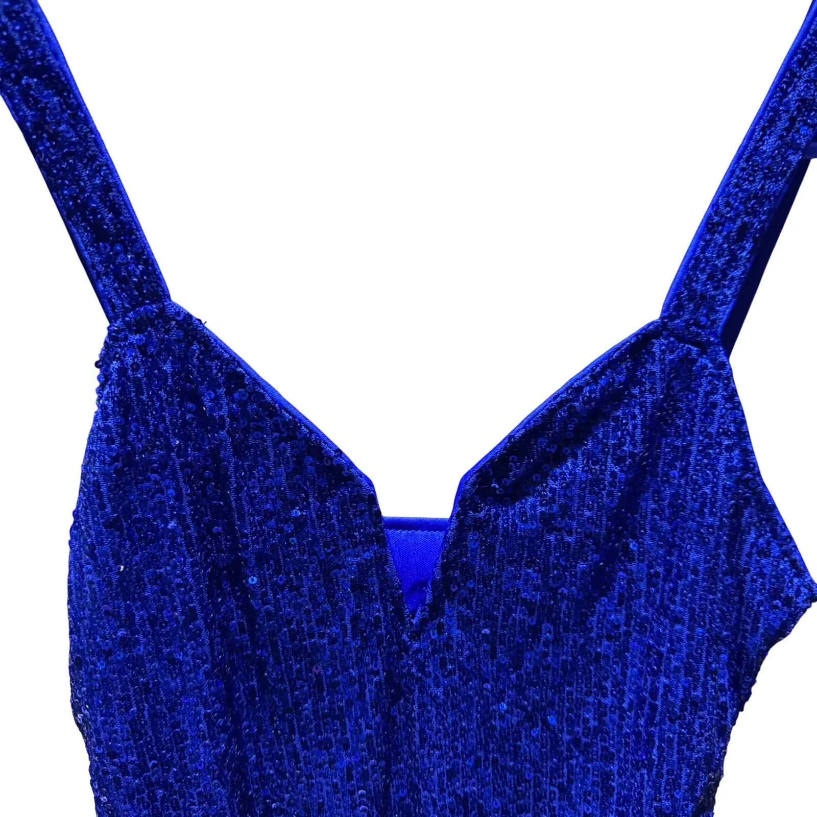 Sparkling Royal Blue Sequin V Neck Spaghetti Strap Bodysuit Women's - Image 10