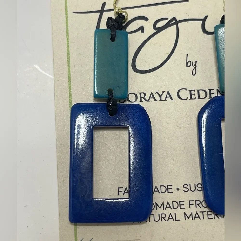 Tagua Nut Artisan Made Fair Trade Sustainable Geometric Earrings.​​ New with Tag Blue - Image 3