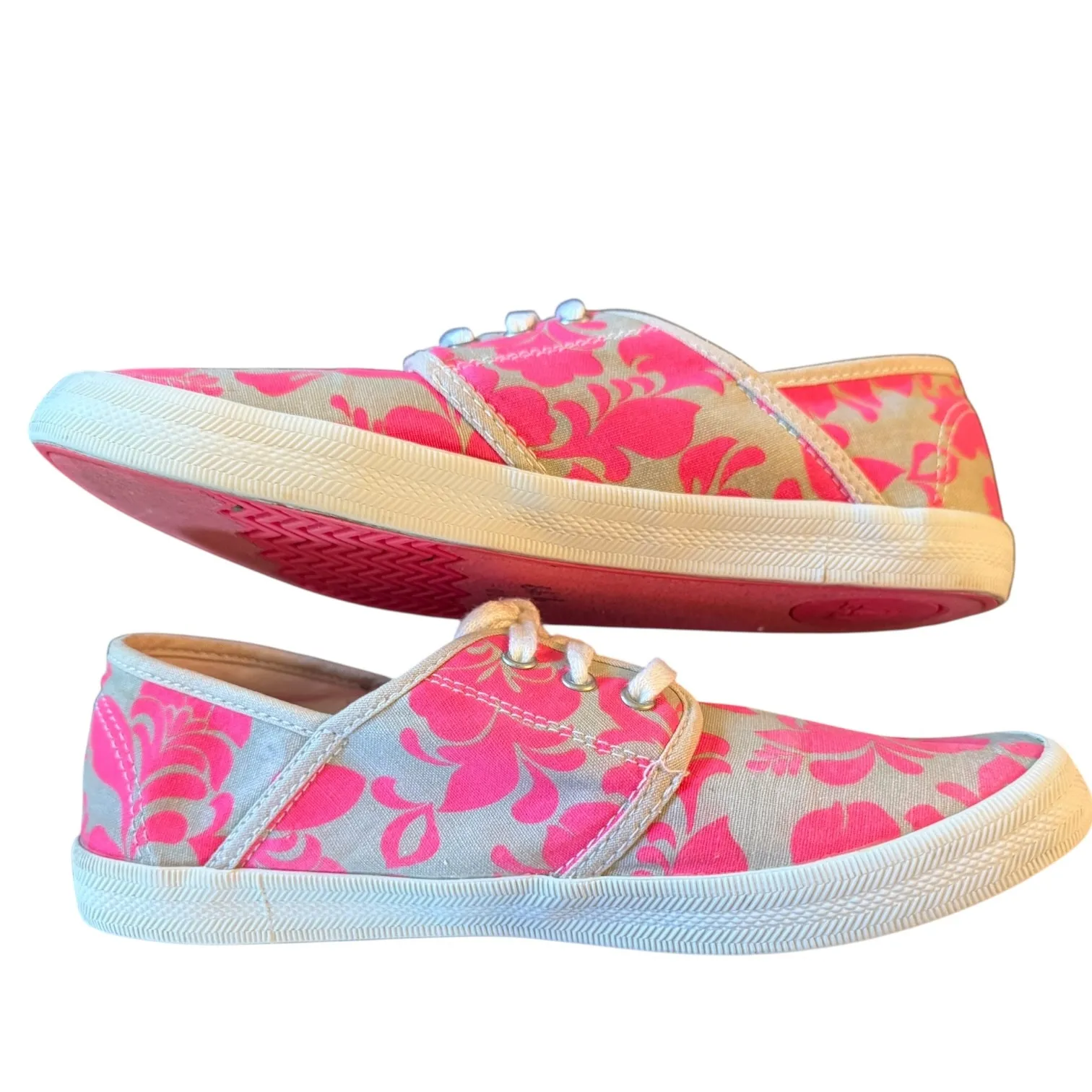 Roxy Pink Gray Floral Lace Up Sneakers Shoes Size 10 - Image 7