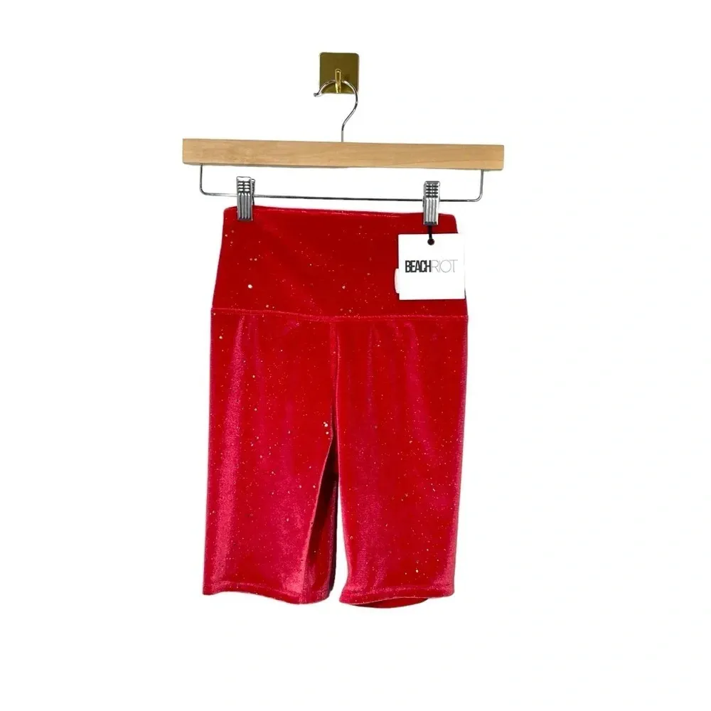 NWT Beach Riot Glitter Bike Short in Fiery Red Velvet Size XS - Image 6