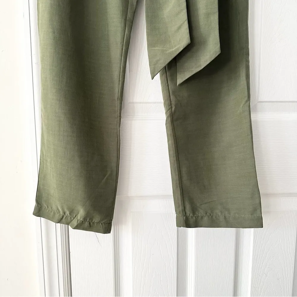 Anthropologie  Coquille Olive Green Soft Paperbag Tie Waist Casual Jogger Pants 8 - Image 4