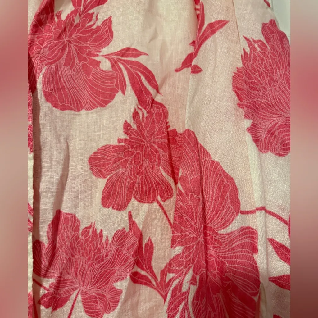 L*Space $158 Rio Tunic Linen Button Down Long Sleeve Blouse Pink Floral Resort - Image 5