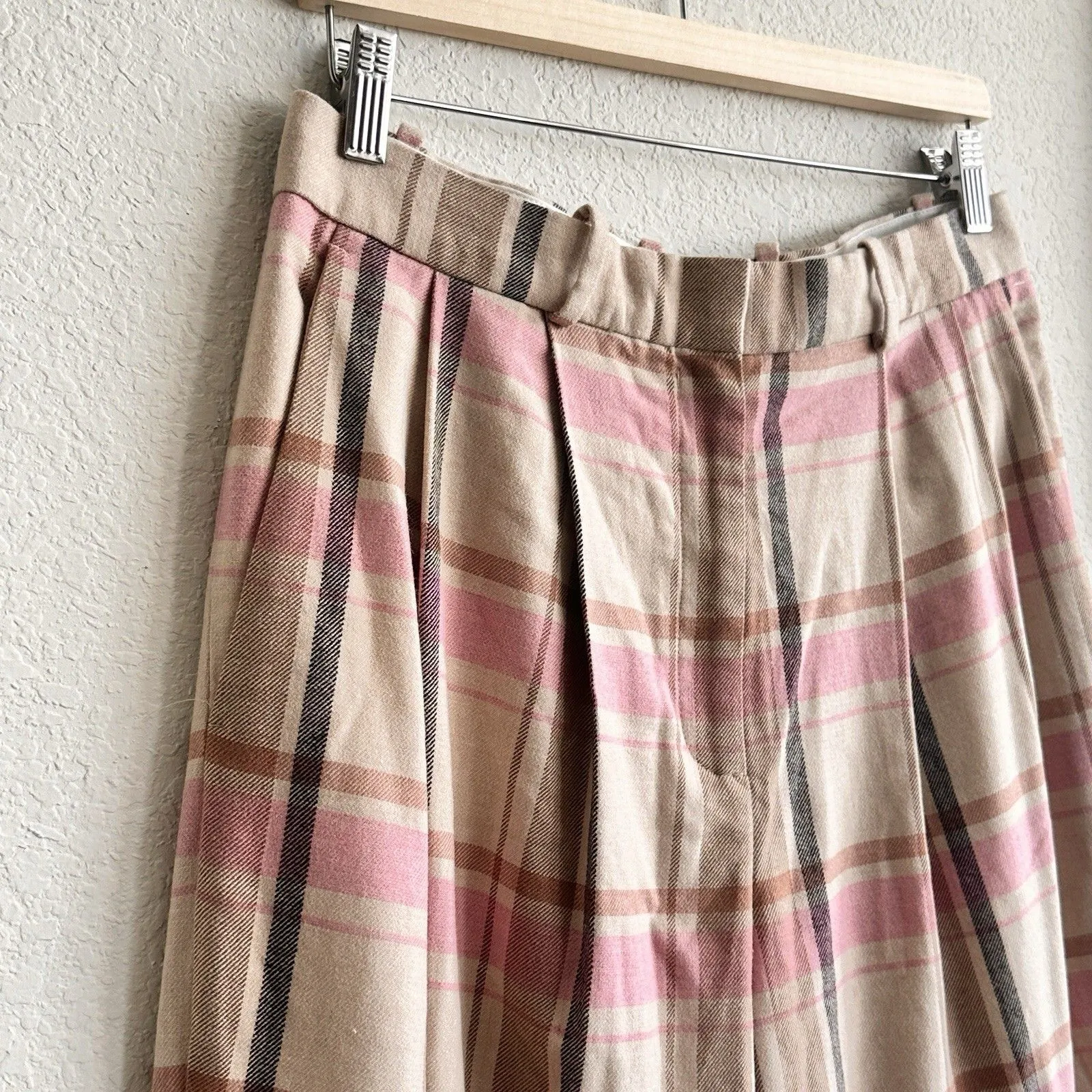 COS Pleated Wide-Leg Checked Trousers in a pink plaid Wool Blend Preppy - Image 14