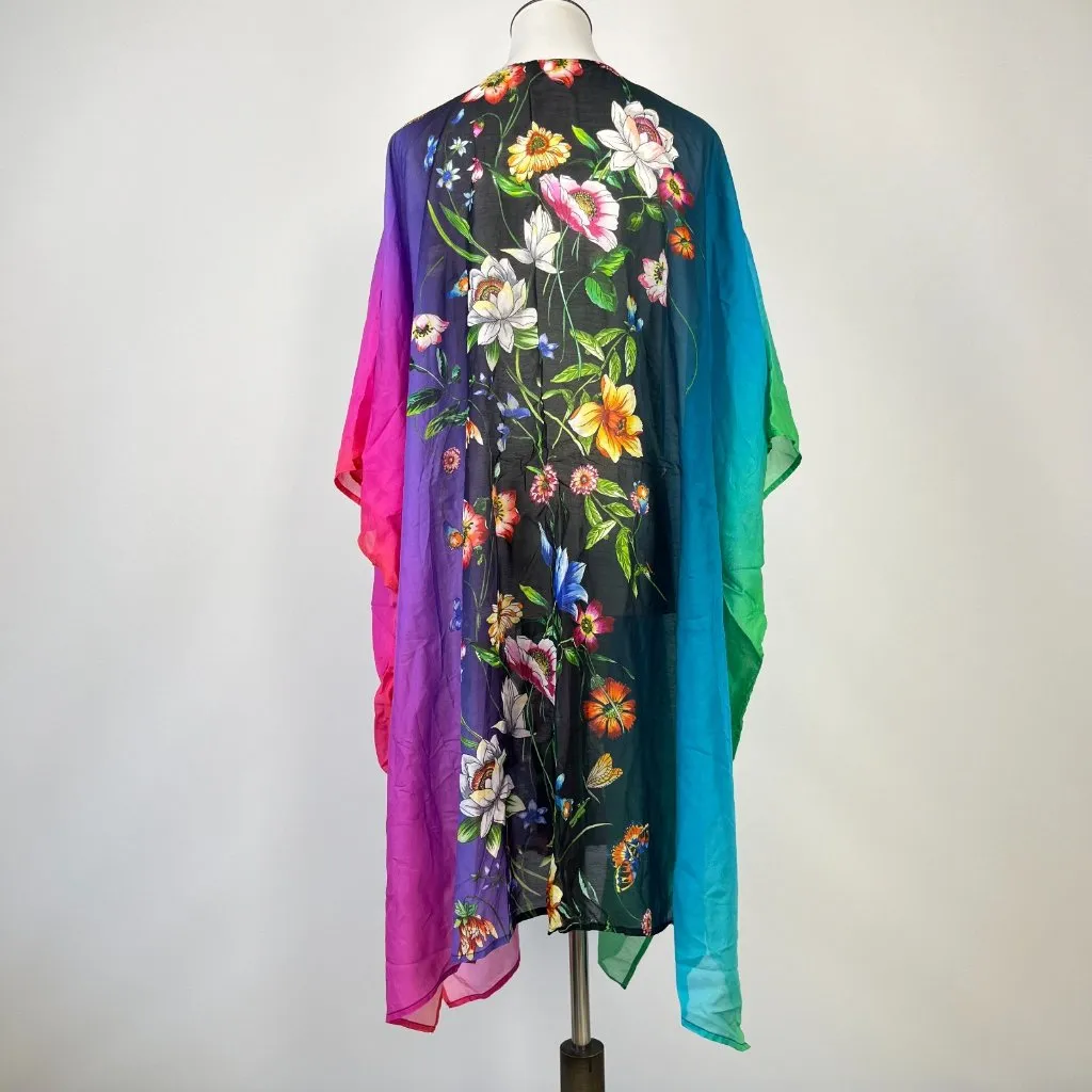 NWOT Johnny Was Ombre Garden Easy Swim Cover-Up Dress Silk Blend Floral KIMONO S - Image 4