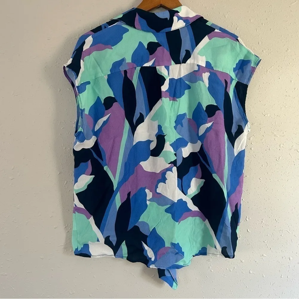 Hutch Short Sleeve Brickell Tie Top Purple Blue Abstract Colorful Retro 70s 60s - Image 6