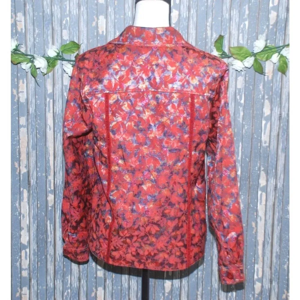Reversible Ladies Red Floral Lightweight Jacket Size PS Button Up Casual Modest - Image 10