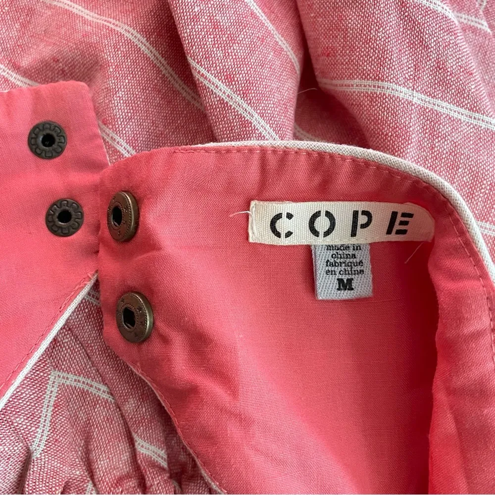 Urban Outfitters Cope Pink Tan striped cutout Linen Cotton Sundress dress M - Image 12