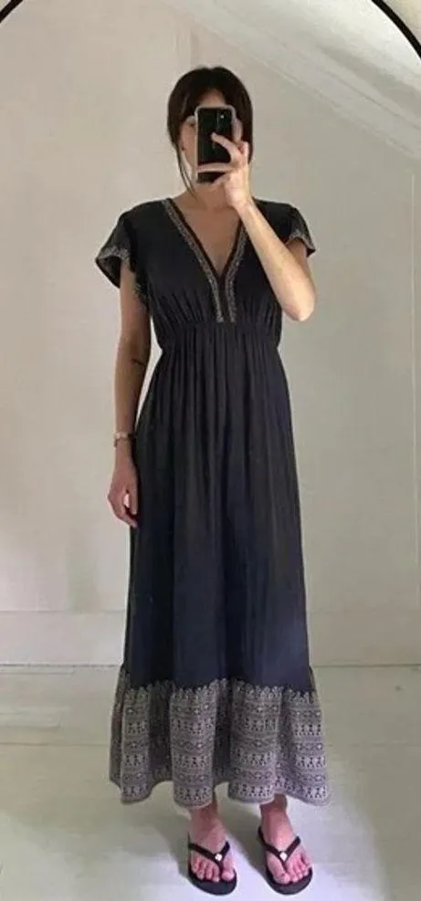 M.A.B.E. Cella Embroidered Maxi Dress in Faded Black Size S Retail $319 Gray - Image 2