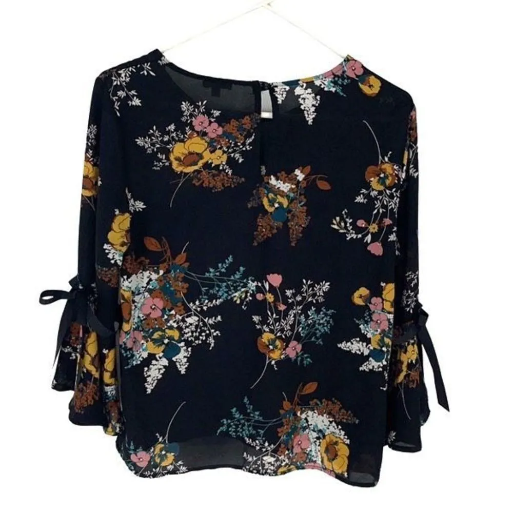 Lily White Womens‎ Floral Bell Sleeve Chiffon Blouse Multicolor Size Medium - Image 3