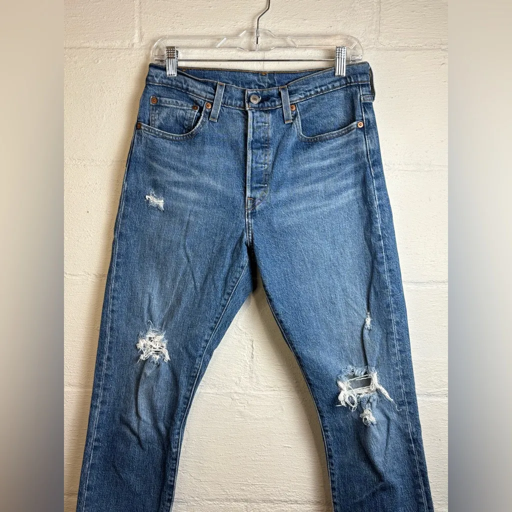 Levi’s Strauss Co Woman’s Distressed 501 Skinny Denim Blue Jeans Size W28 L28 - Image 2