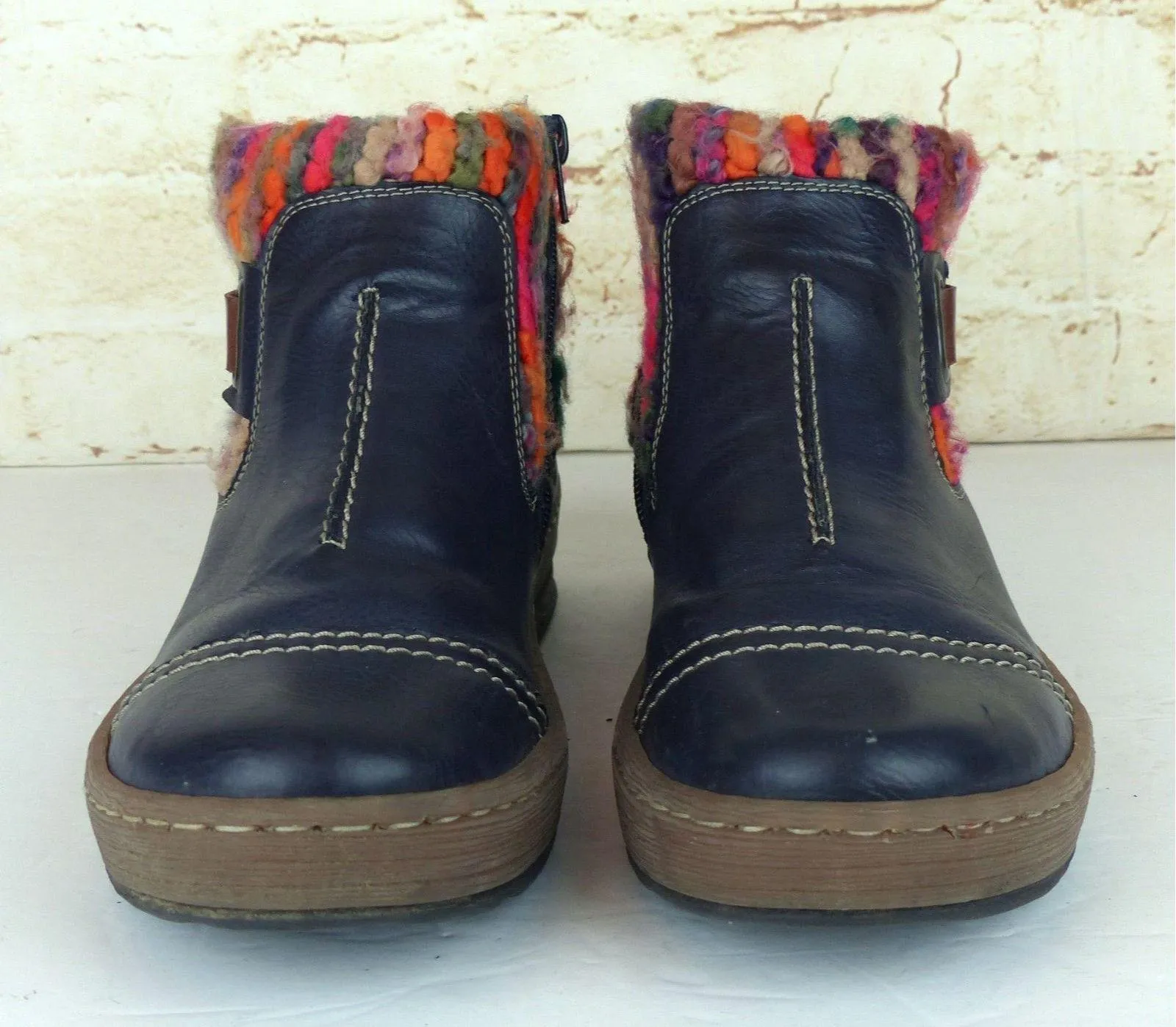 Rieker Felicitas Boots Women 41 9.5 Blue Faux Leather Knit Cuff Ankle Z6784 - Image 5