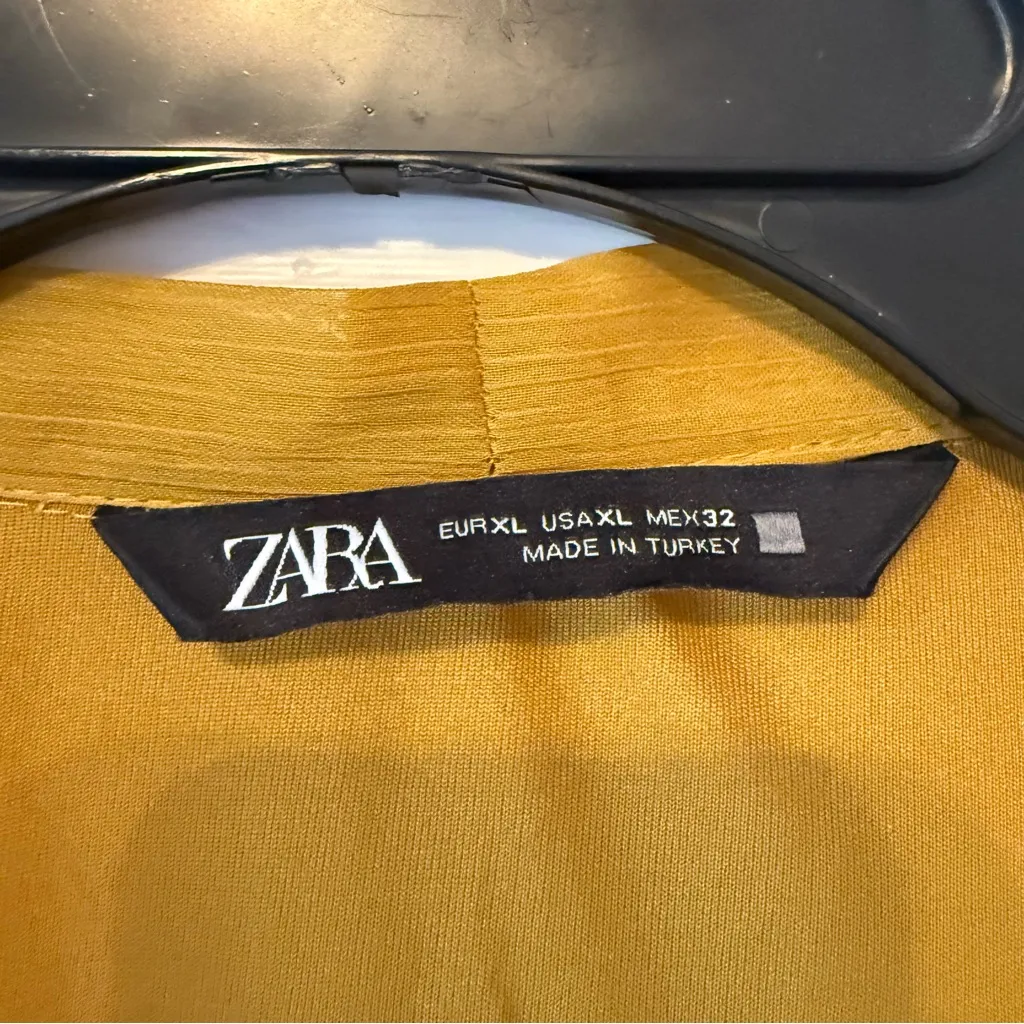 Zara Mustard Yellow Ruched Waist Tie Neck Maxi Dress Size XL - Image 5