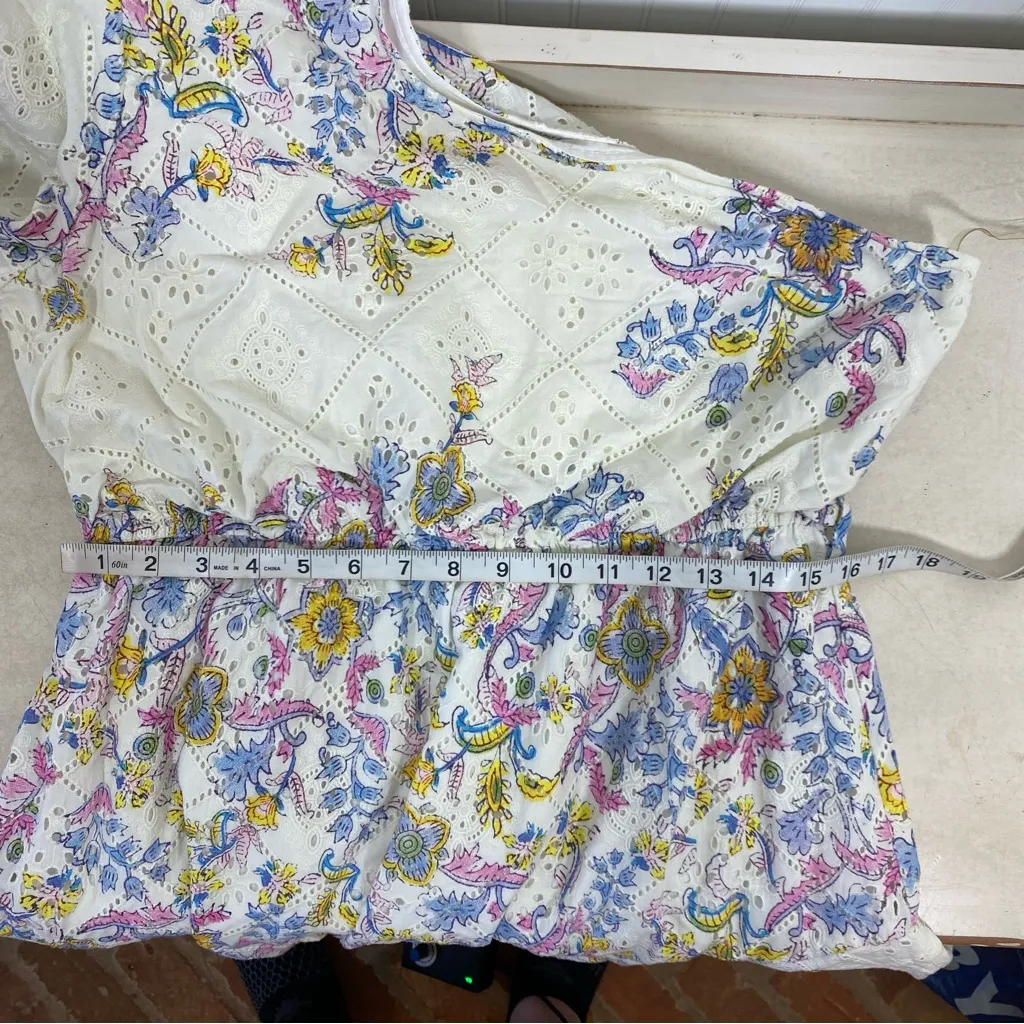 HEMANT & NANDITA Vana One Sleeve / Shoulder Floral Ruffled Mini Dress Size‎ XL White - Image 8