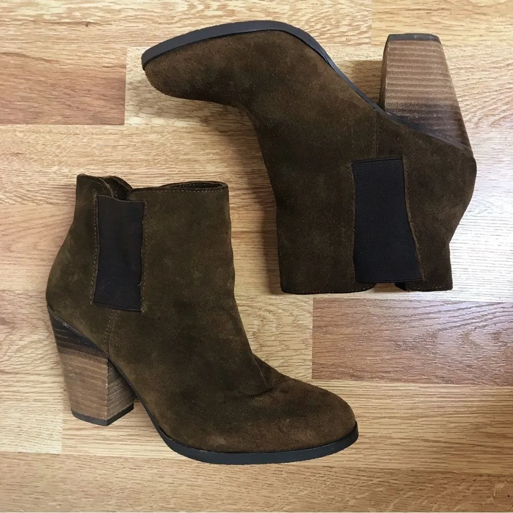 VINCE CAMUTO Brown Suede Chelsea Ankle Boot Bootie Chunky Block Heel Size 6‎ - Image 9