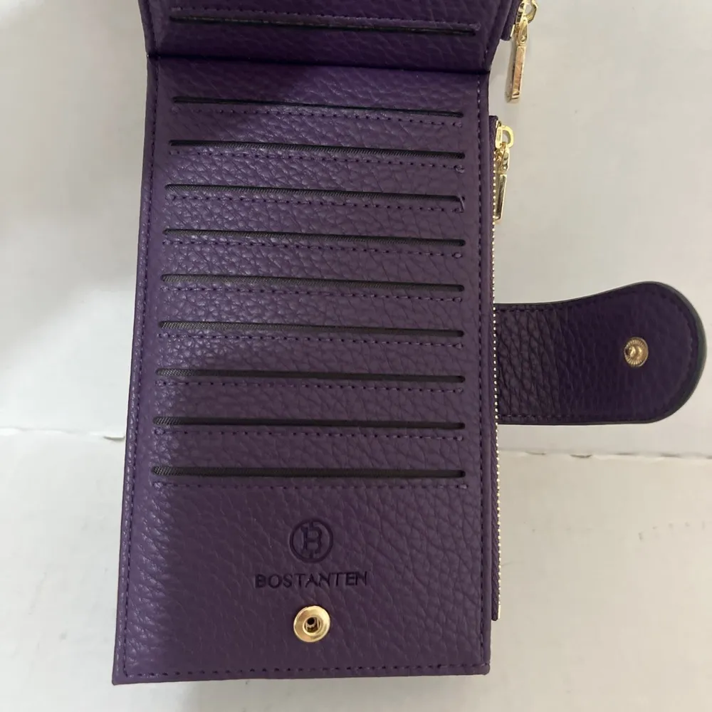 BOSTANTEN Purple Lomy Leather Slim Wallet Bifold Purse RFID 16 CC‎ Slots + ID - Image 5