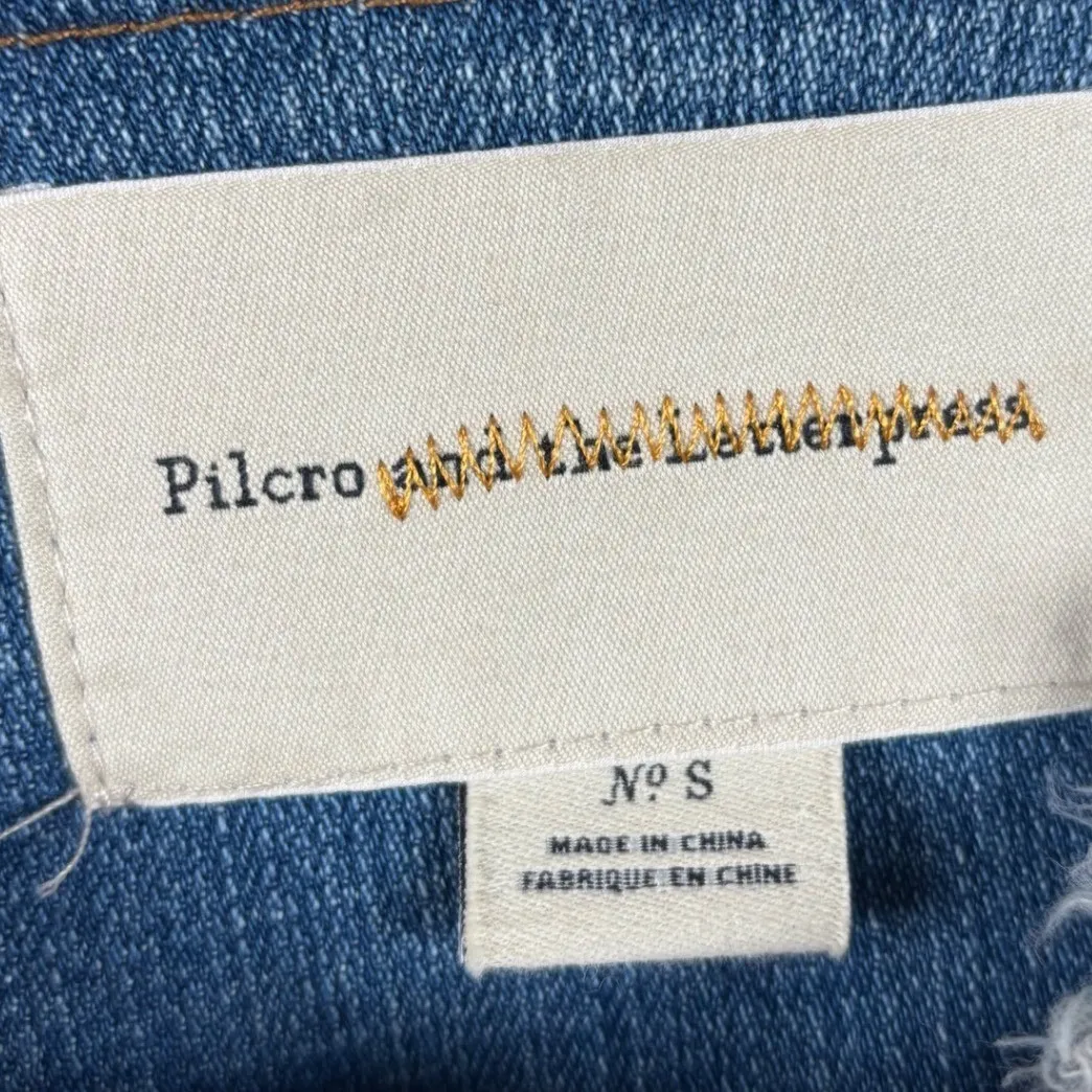 Pilcro and the Letterpress Small Denim Jacket Olive Green Ruffle Hem Womens - Image 10