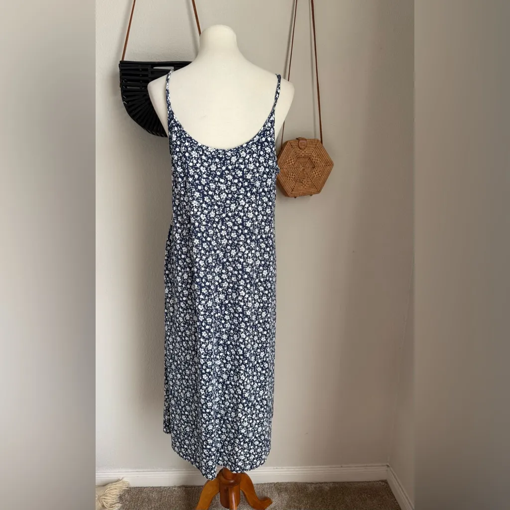 Vintage 1980s Paquette Too! Blue Floral Midi Dress Size L - Image 3