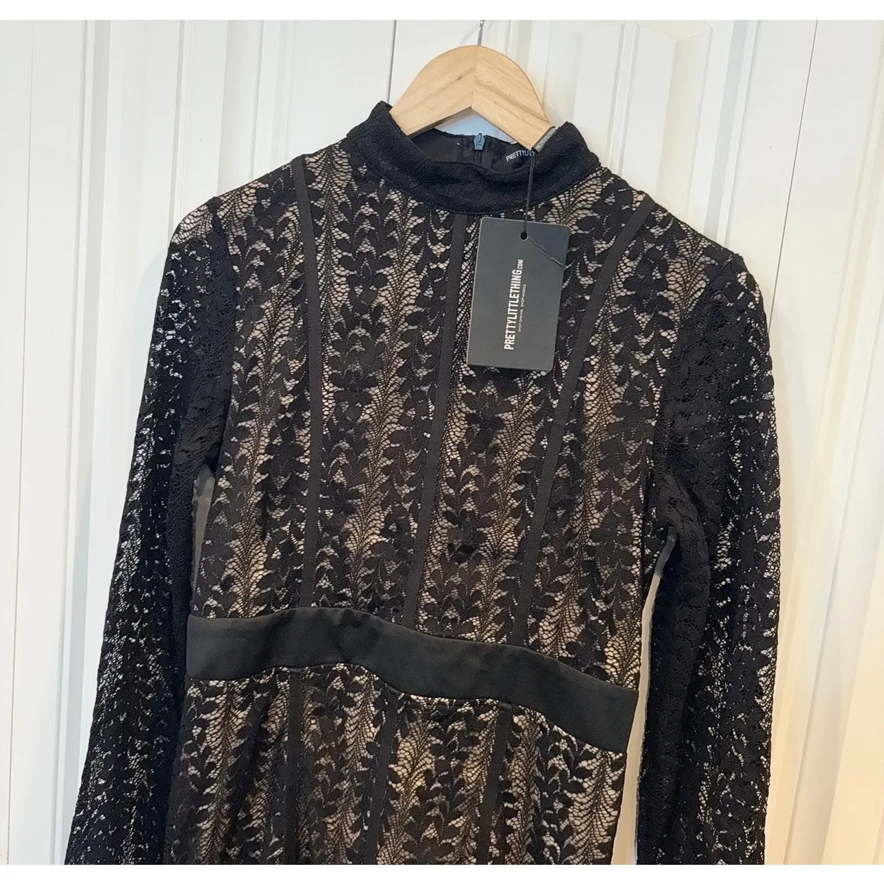 PrettyLittleThing Black Lace Dress Size 12 - Image 3