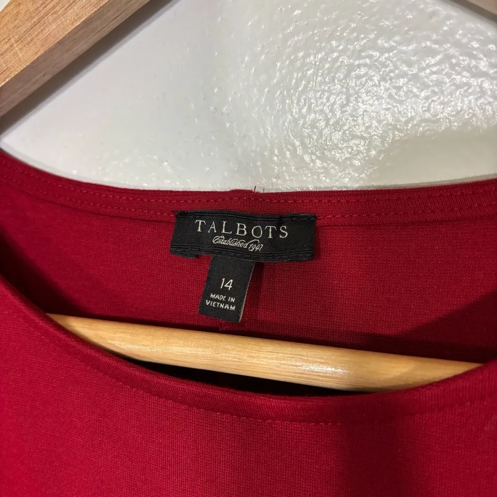 Talbots Solid Red Long Sleeve Fitted Knee Length Dress Size 14 Valentine’s Day - Image 2