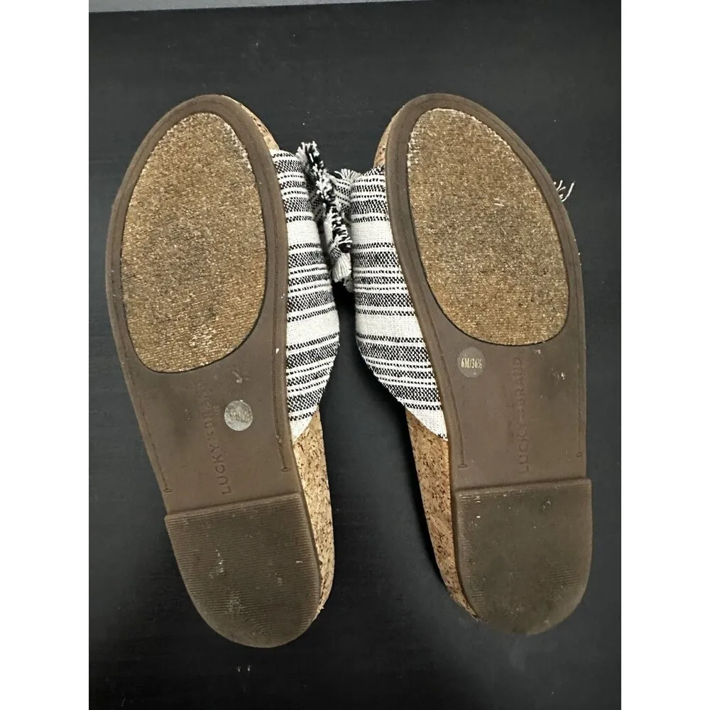 Lucky Brand Floritan Canvas Bow Slide Sandal Women's Size 6 M Beige Cork Flats - Image 4