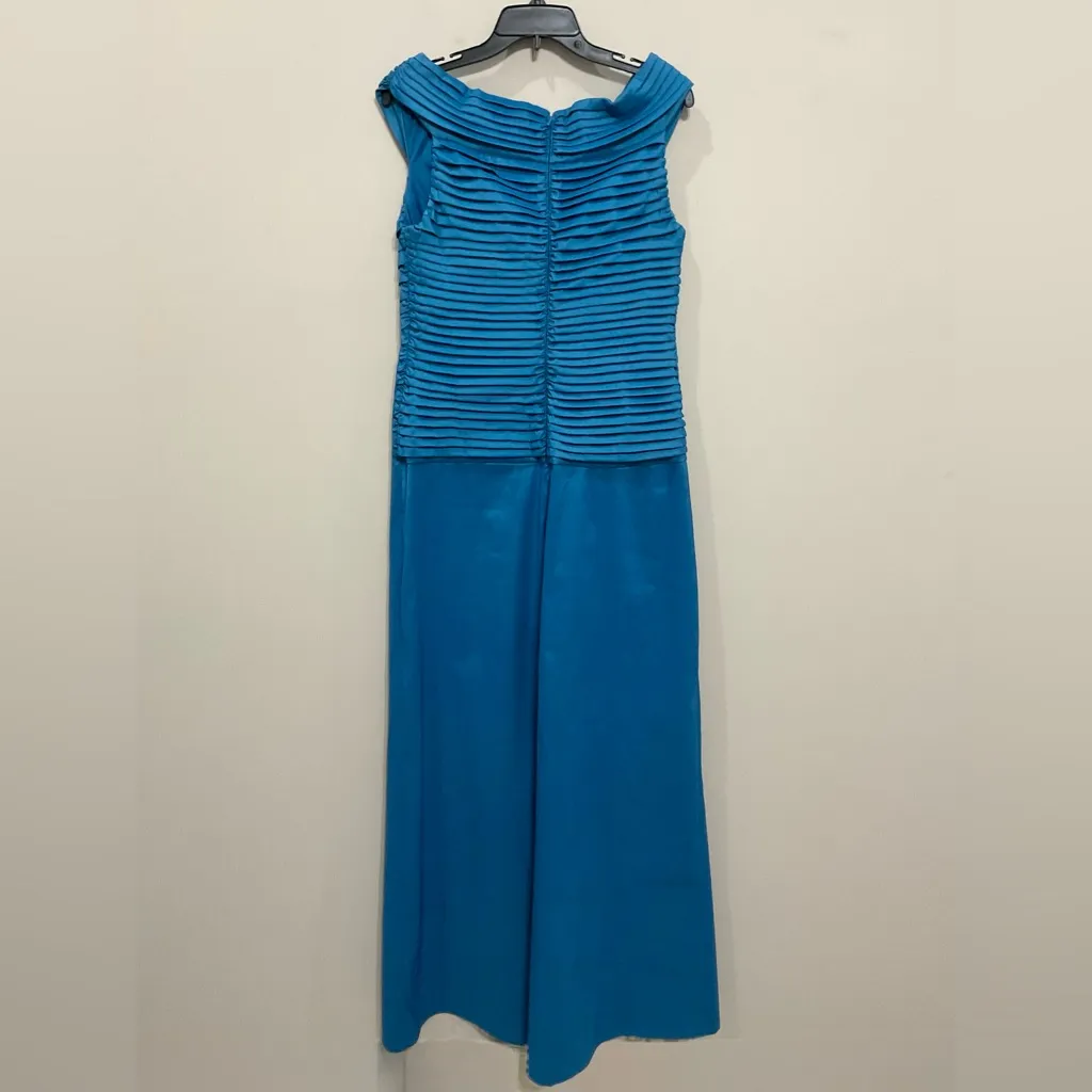 Tadashi Collection Turquoise Gown V Neck Pleated Knot Taffeta Dress Formal Sz 14 Blue - Image 6