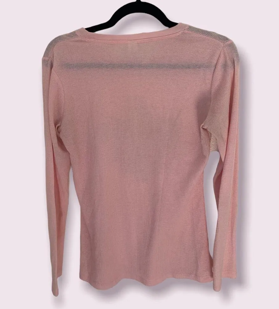 Y2K rhinestone fleur de lis thermal tee shirt Pink Size XL - Image 2