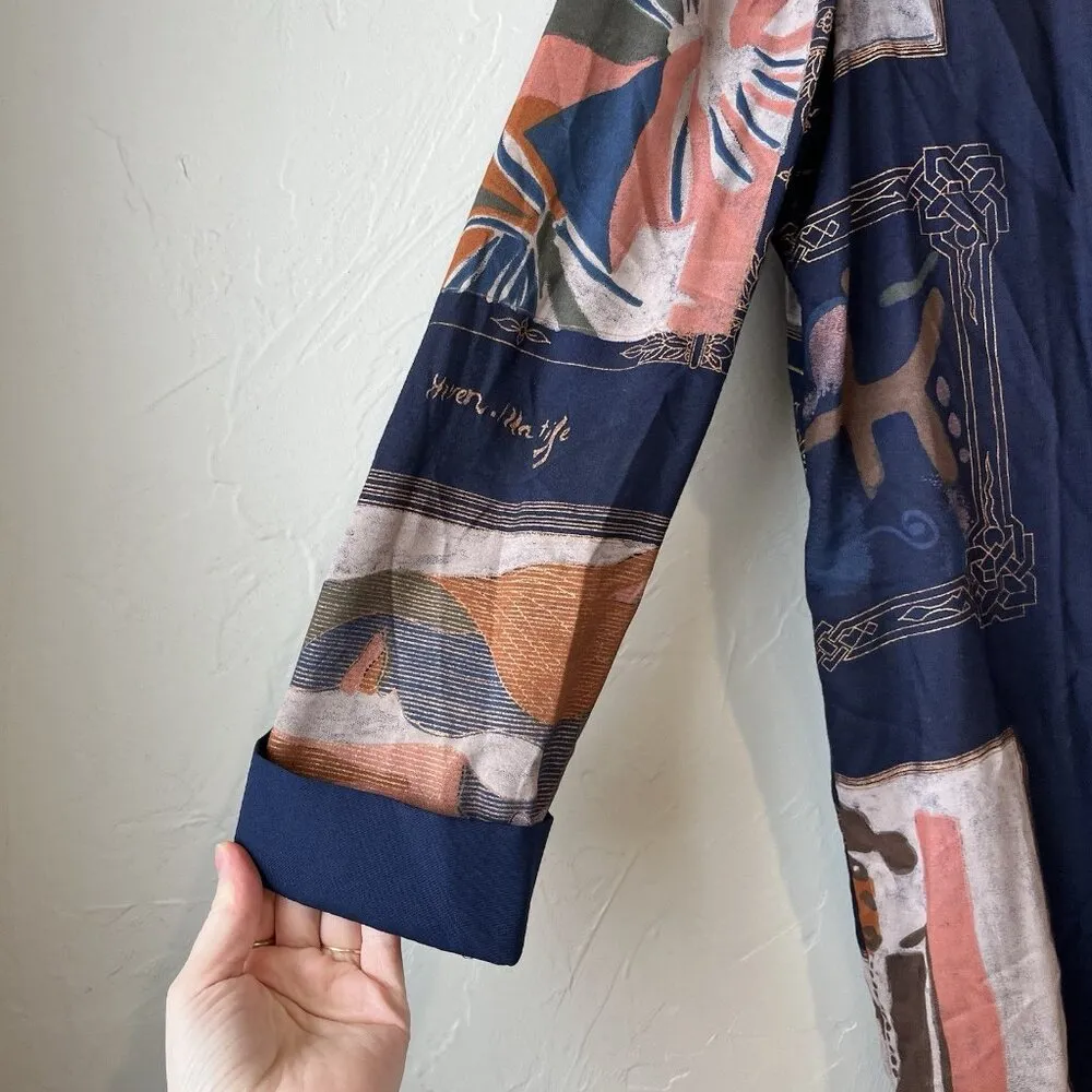 Art To Wear Abstract Blazer Coverup Lagenlook Preppy indie open front teacher 12 Blue - Image 2