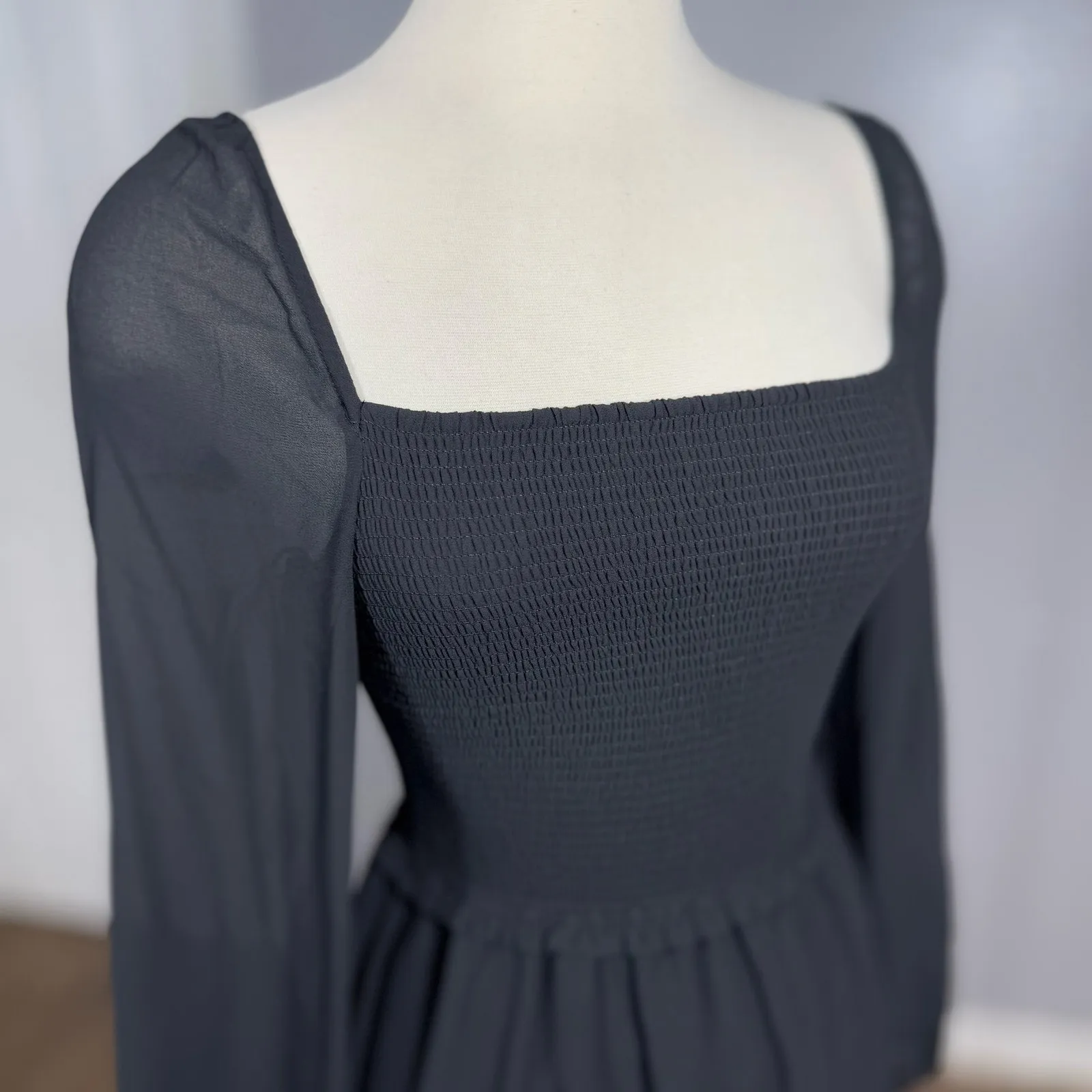 Quince Chiffon Smoked Mini Dress, Black, S - Image 2