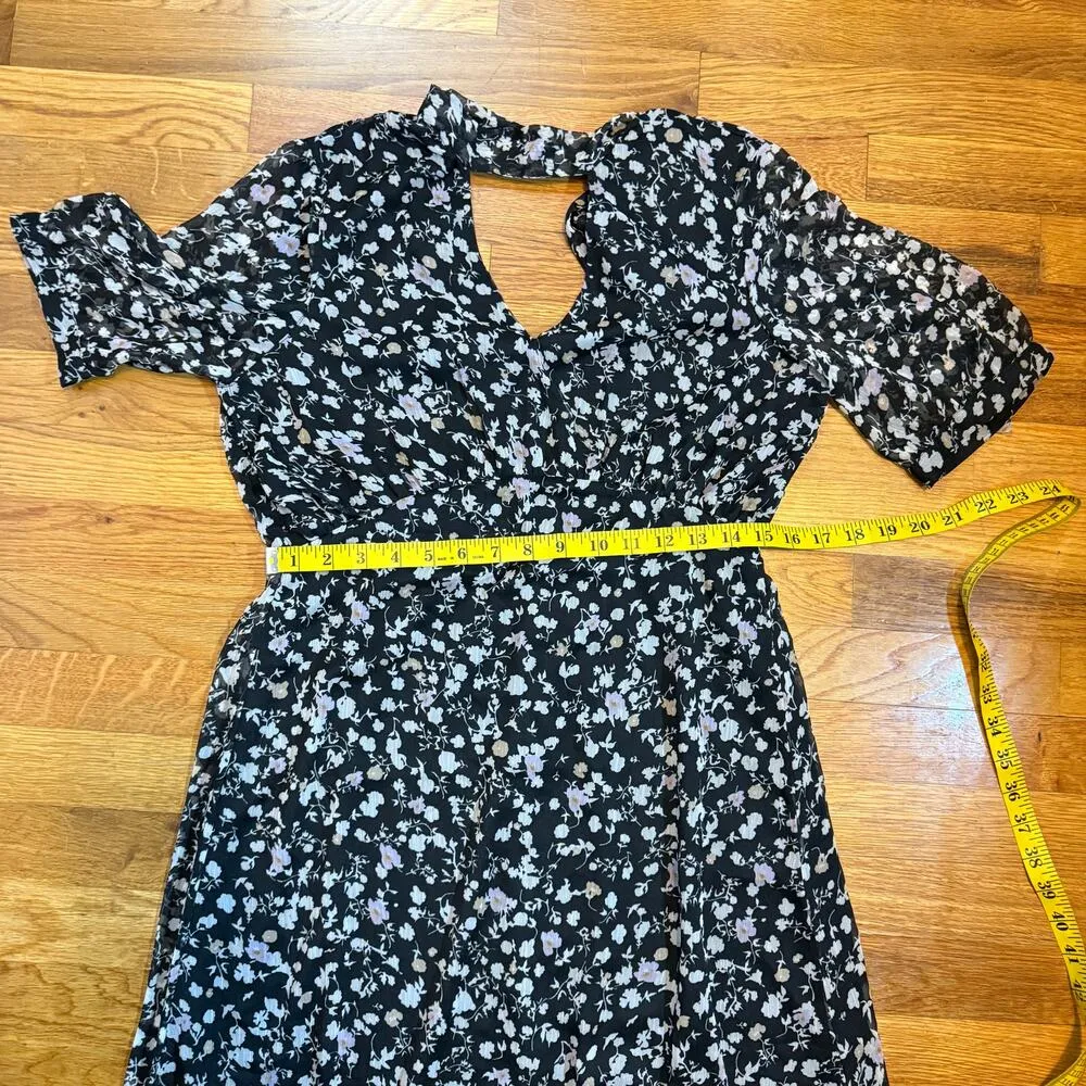 Vera Moda Womens Medium Black Tan Floral Mock Neck Keyhole Tie Midi Dress Spring - Image 5