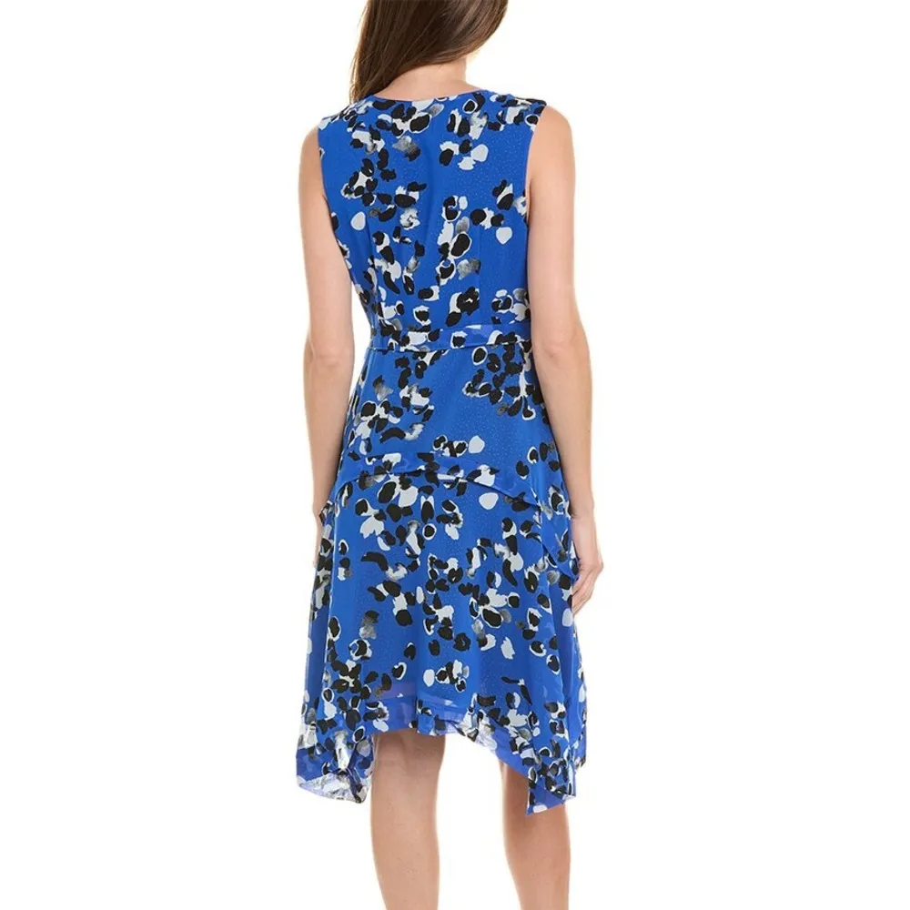 CAbi #5576 Untamed Electric Blue Floral Sleeveless Ruffle Shark Hem Dress - Image 2
