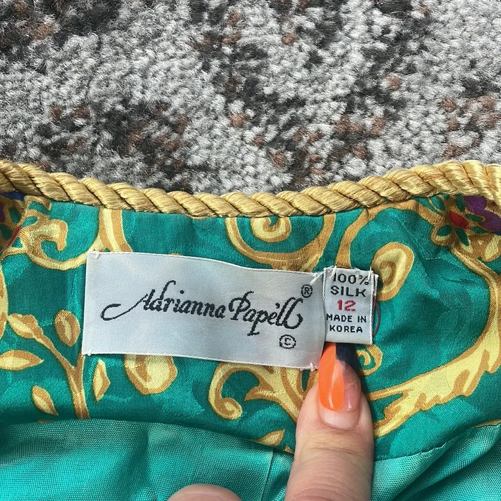 Adrianna Papèll Vintage Silk Skirt Set Green Gold 12 - Image 3