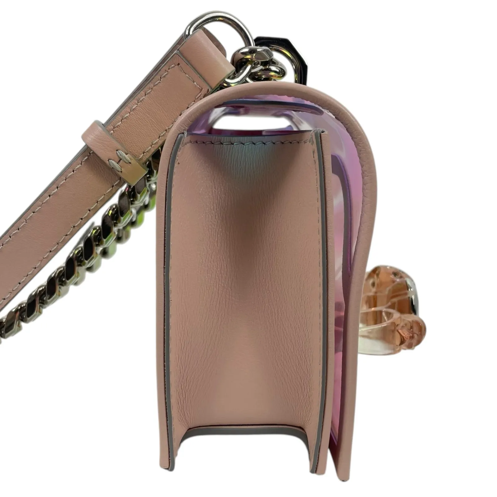 Alexander McQueen Mini Jewelled Crossbody Bag Holographic Pink PVC Leather - Image 5