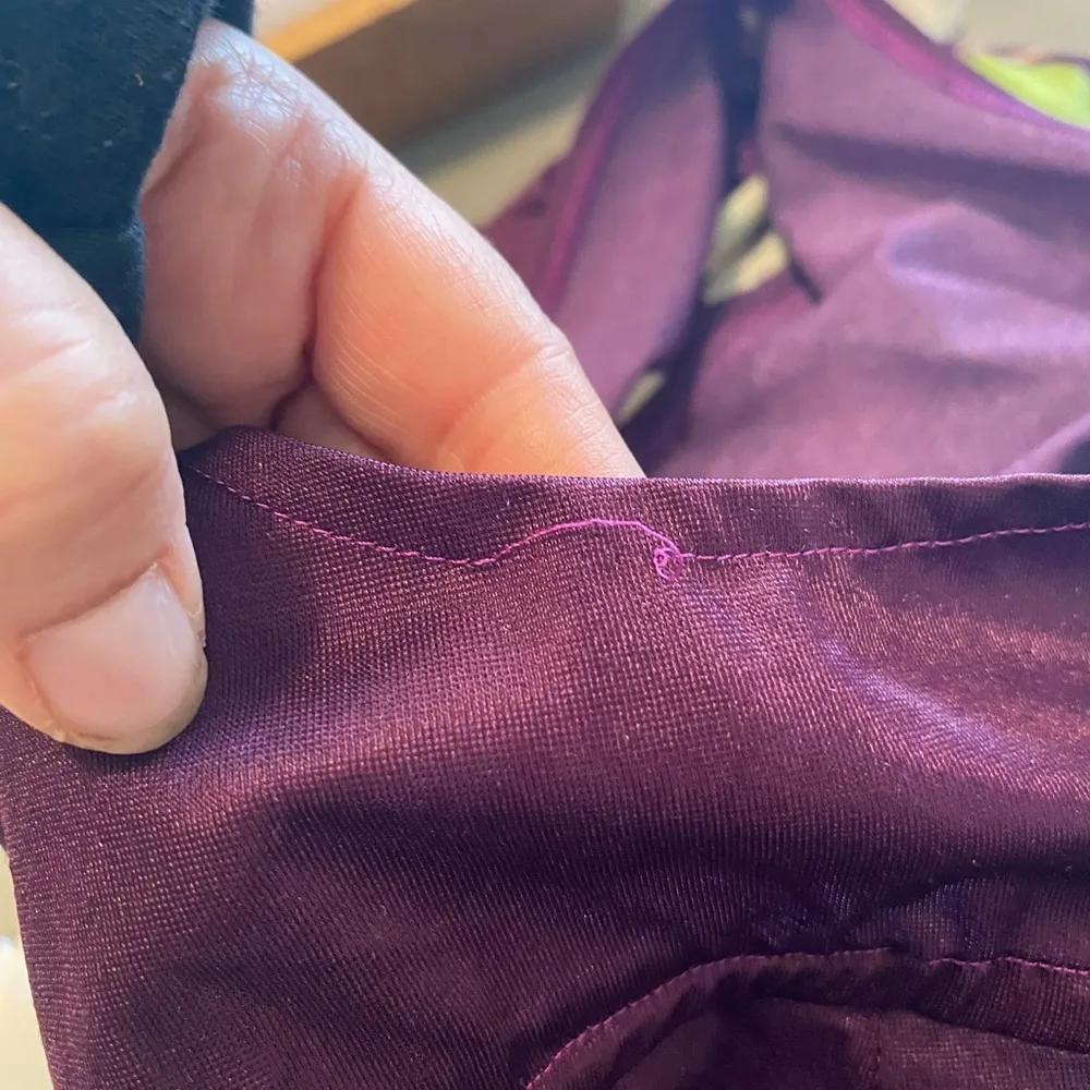 Vintage 70s 80s Bullocks long sleeve midi Purple Dress with Lime Accents Size 12 - Image 6