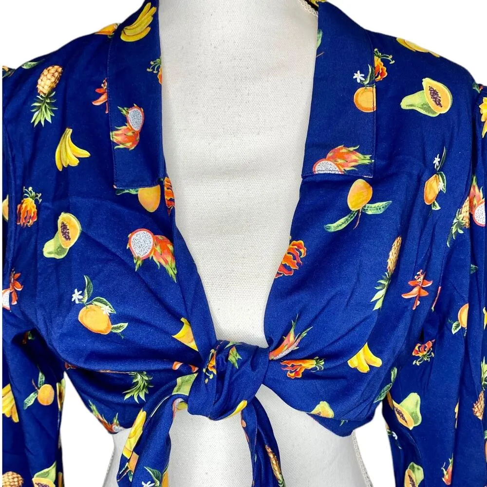 We Wore What Bisou Cover Up Top Fruit Blue Depth Women's Size Extra Large - Image 5