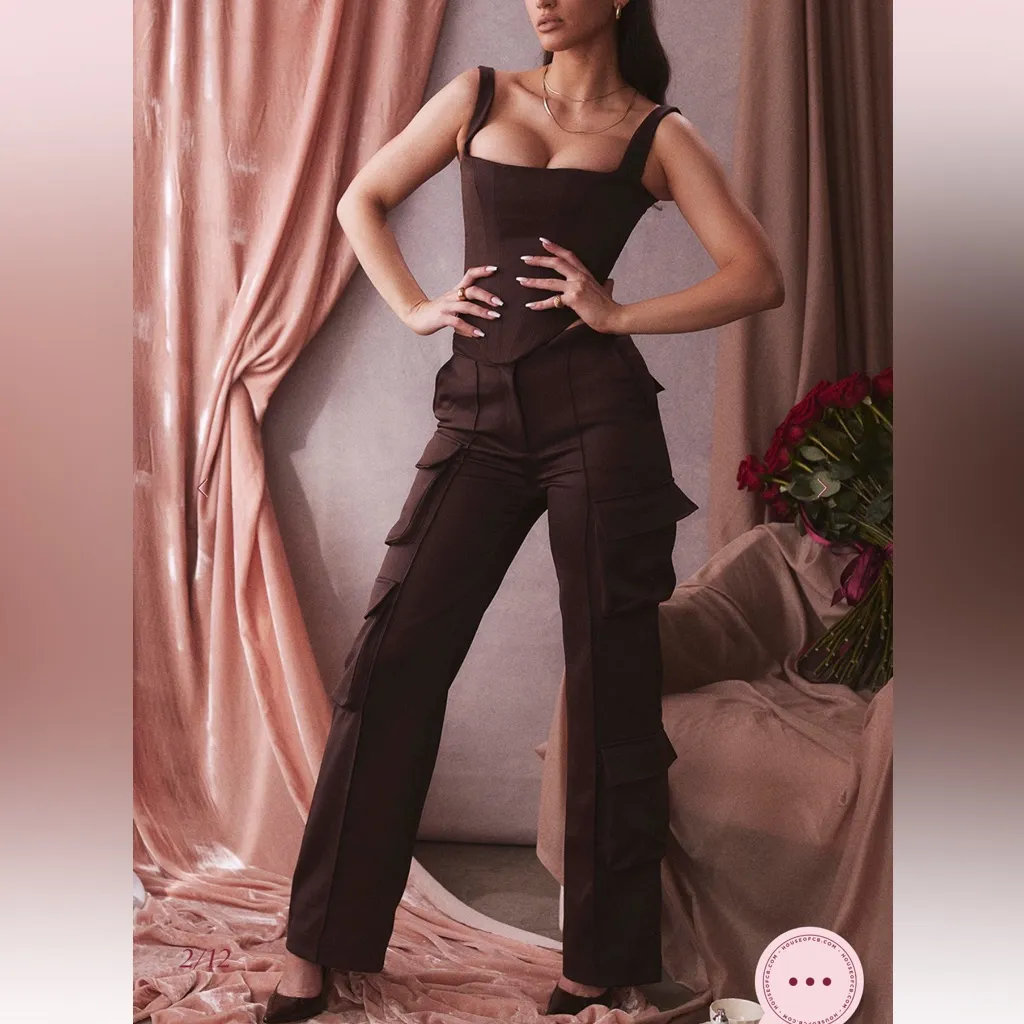 House of cb Daria cargo chocolate trousers‎ pants NWOT size L longer length - Image 7