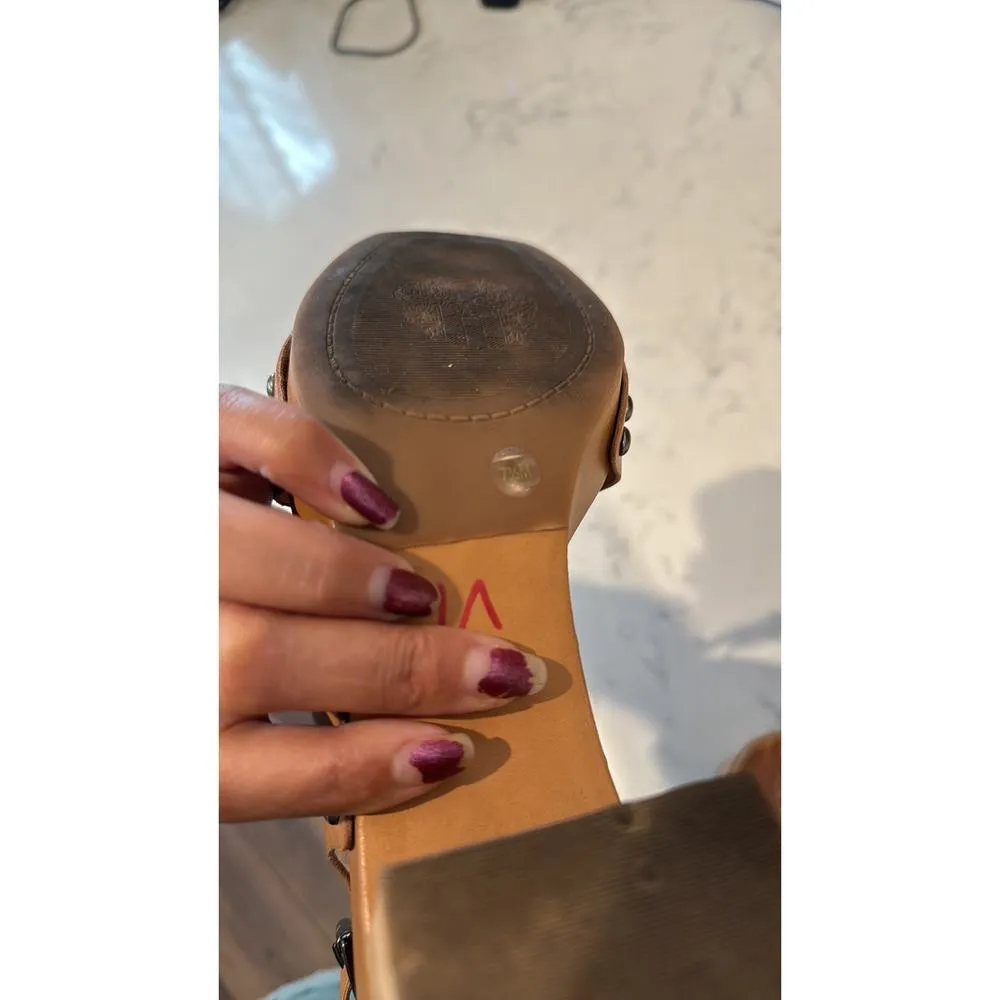 Vince Camuto studded tan nude wood clog leather retro hippie western size 7 5 - Image 8