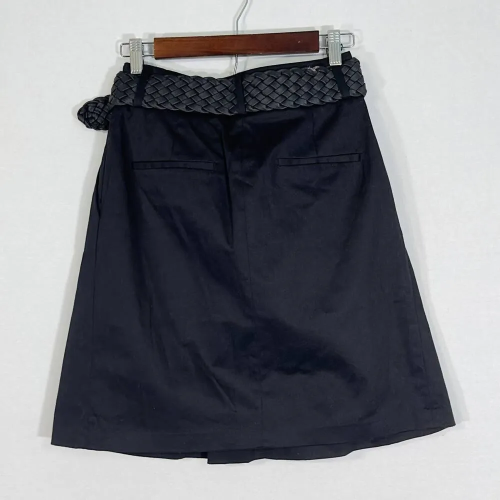 Zara Basic Black Front Pleated A-Line Belted Mini Skirt Women's Sz XS - Image 2
