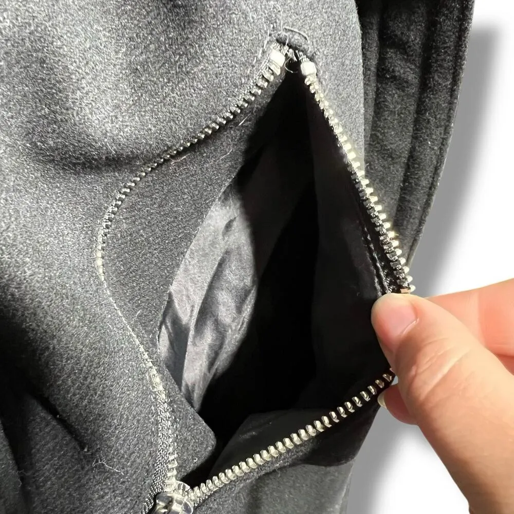 Express Womens Wool Blend Jacket Belted Asymmetrical Zip Trench Coat Black XL - Image 8