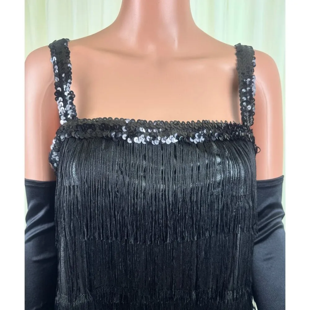 Amscan Tassel Fringe Flapper Halloween Costume Party Dress Blk Silver Medium 6 - Image 10