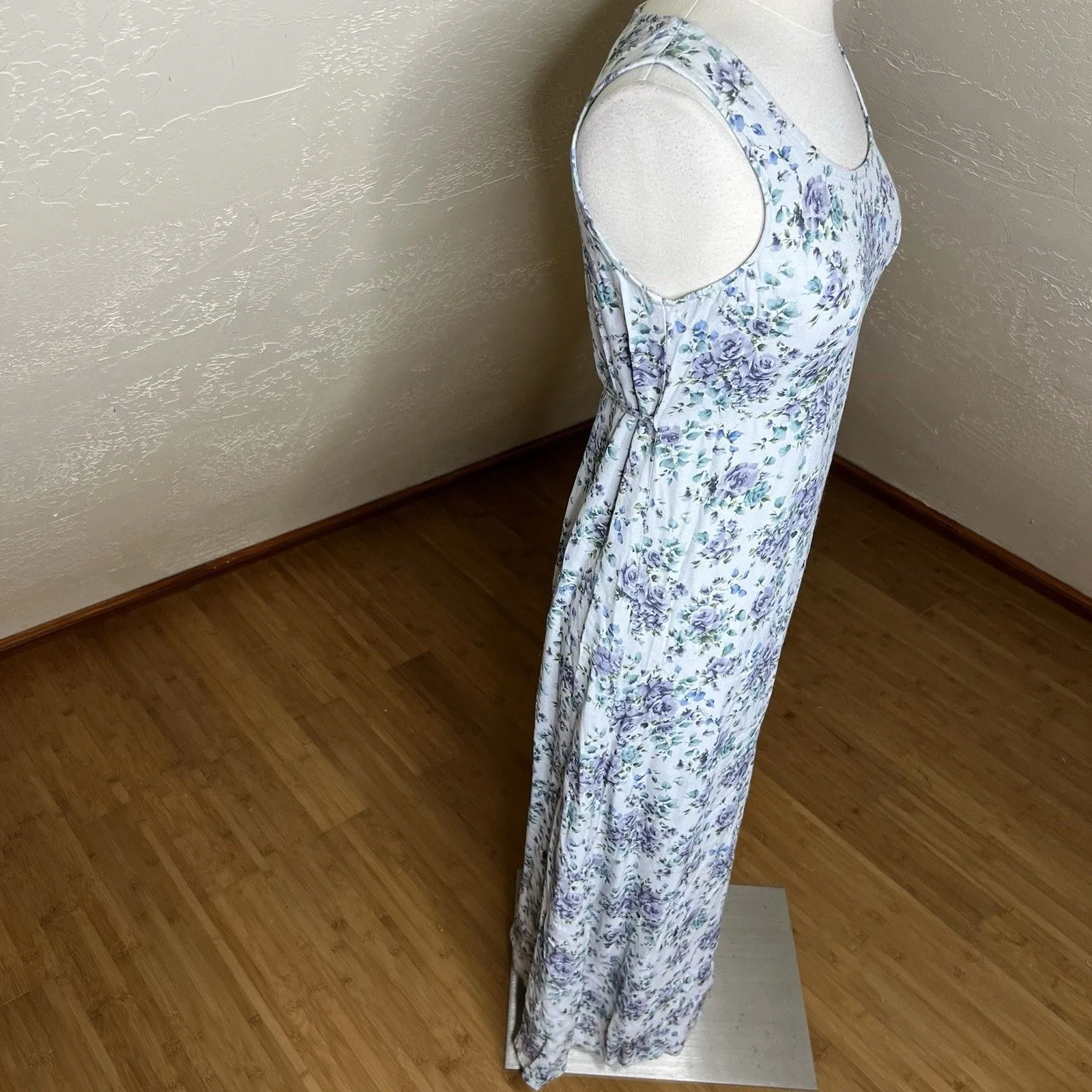 VTG All That Jazz Dress Womens 5/6 Blue Purple Floral Midi Tie Back Cottagecore - Image 7