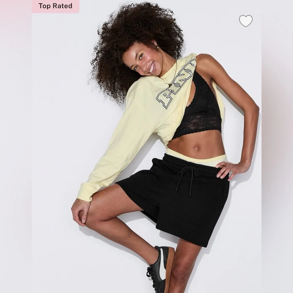 PINK VICTORIA’S SECRET Ivy Fleece Sweat Shorts High Rise Black White Logo M - Image 10