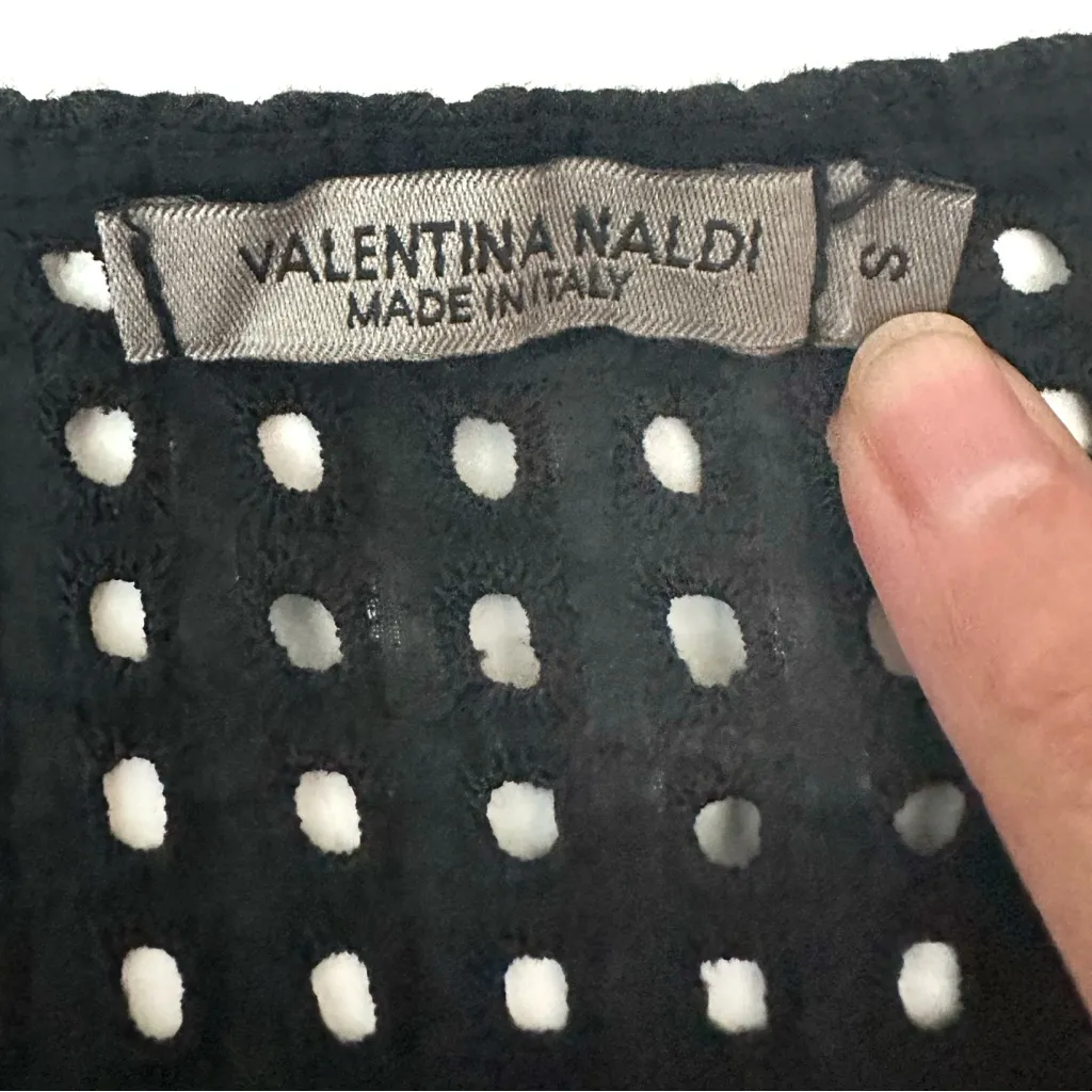 Valentina Naldi Italy Black 100% Cotton Allover Eyelet Chic Sleeveless Dress - Image 3