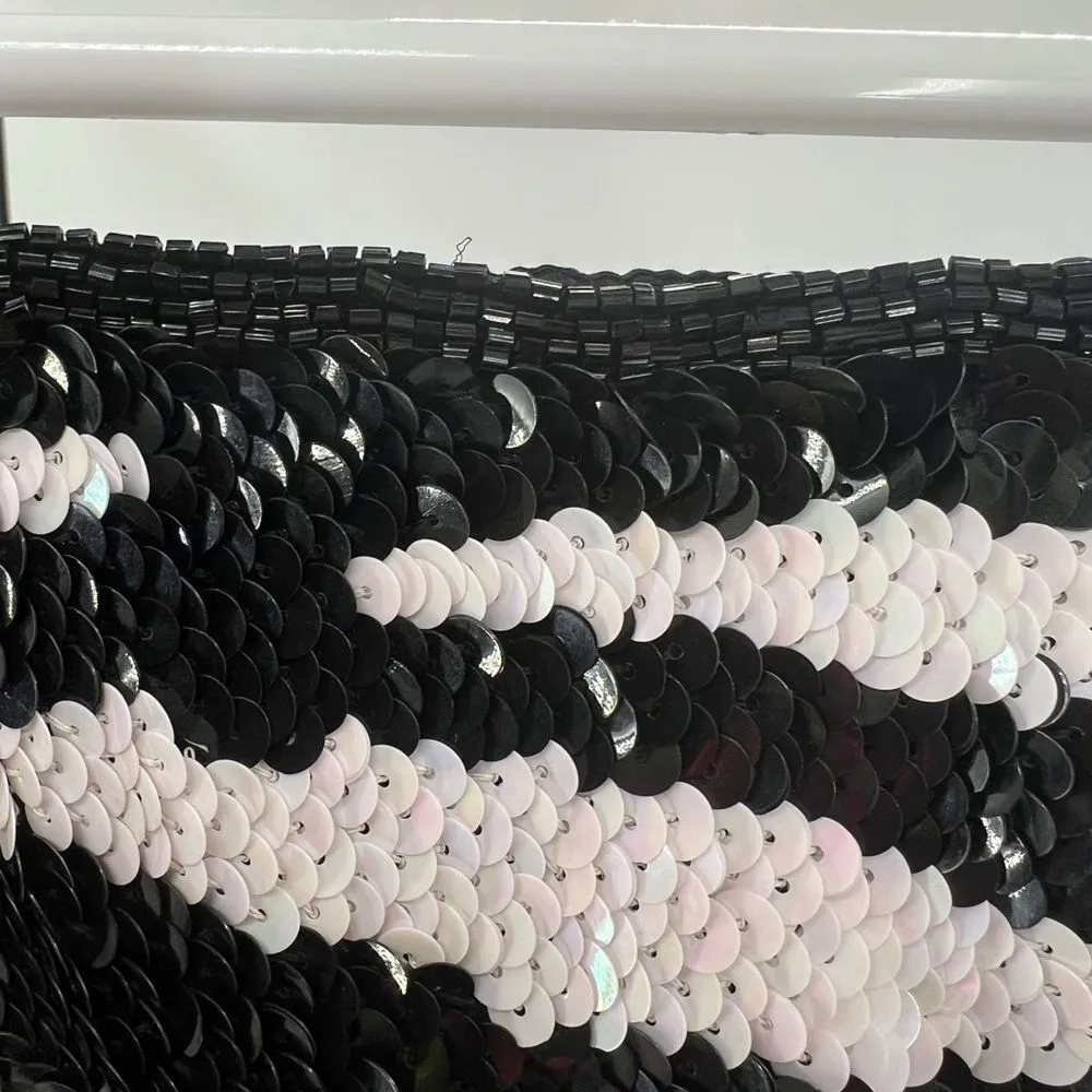 Sean sequin long strapless formal zebra print iridescent side slit prom Black Size L - Image 6