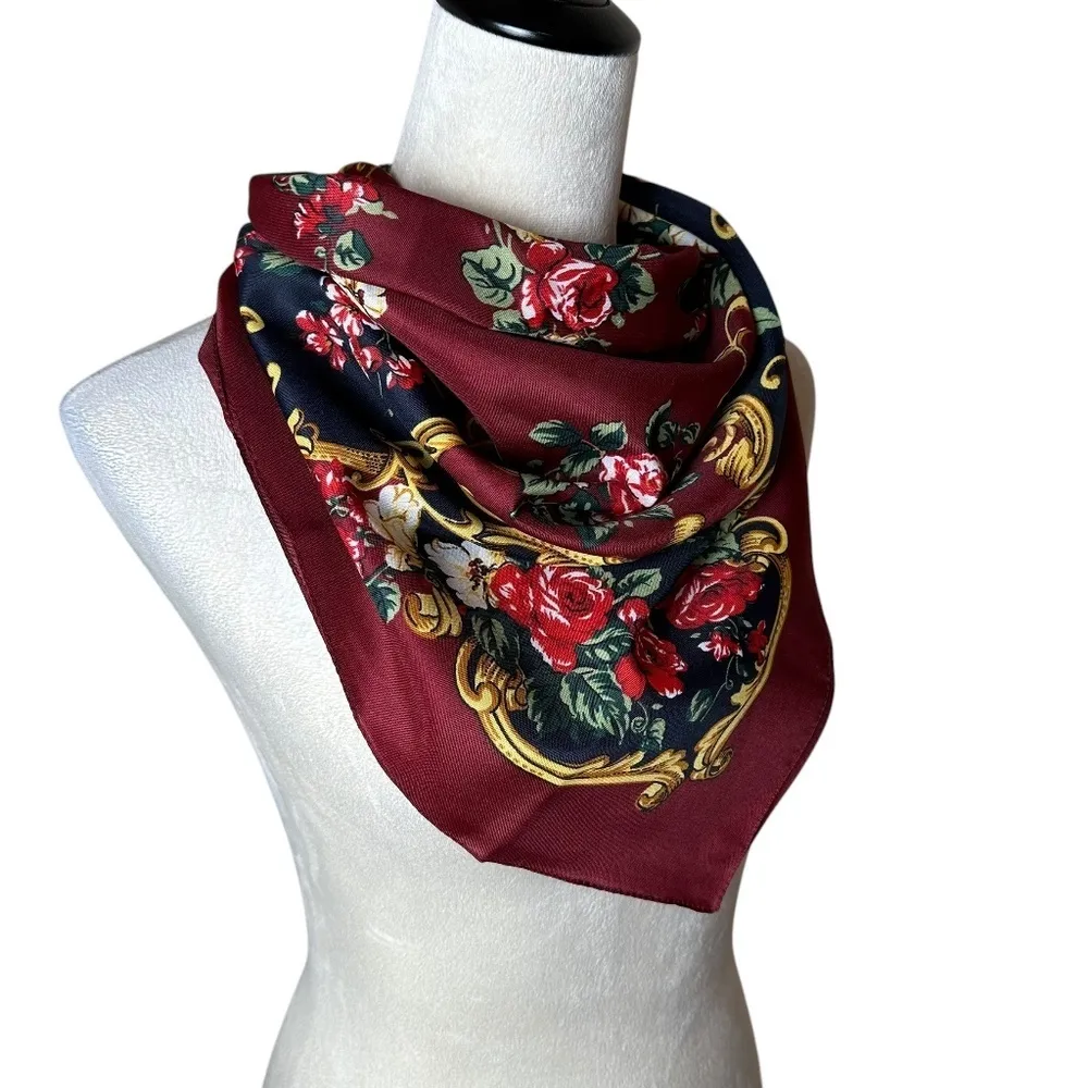 Berkshire Made in Italy Floral Square Scarf Wrap Boho Bohemian Hippie Festival Red - Image 2