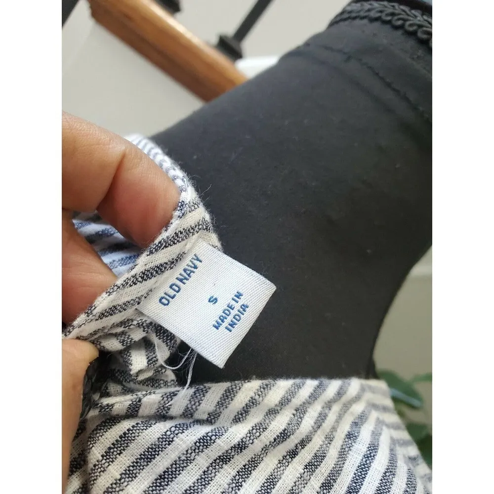 Old Navy Women Black & White 100% Cotton V-Neck Long Sleeve Knee Length Dress S - Image 9