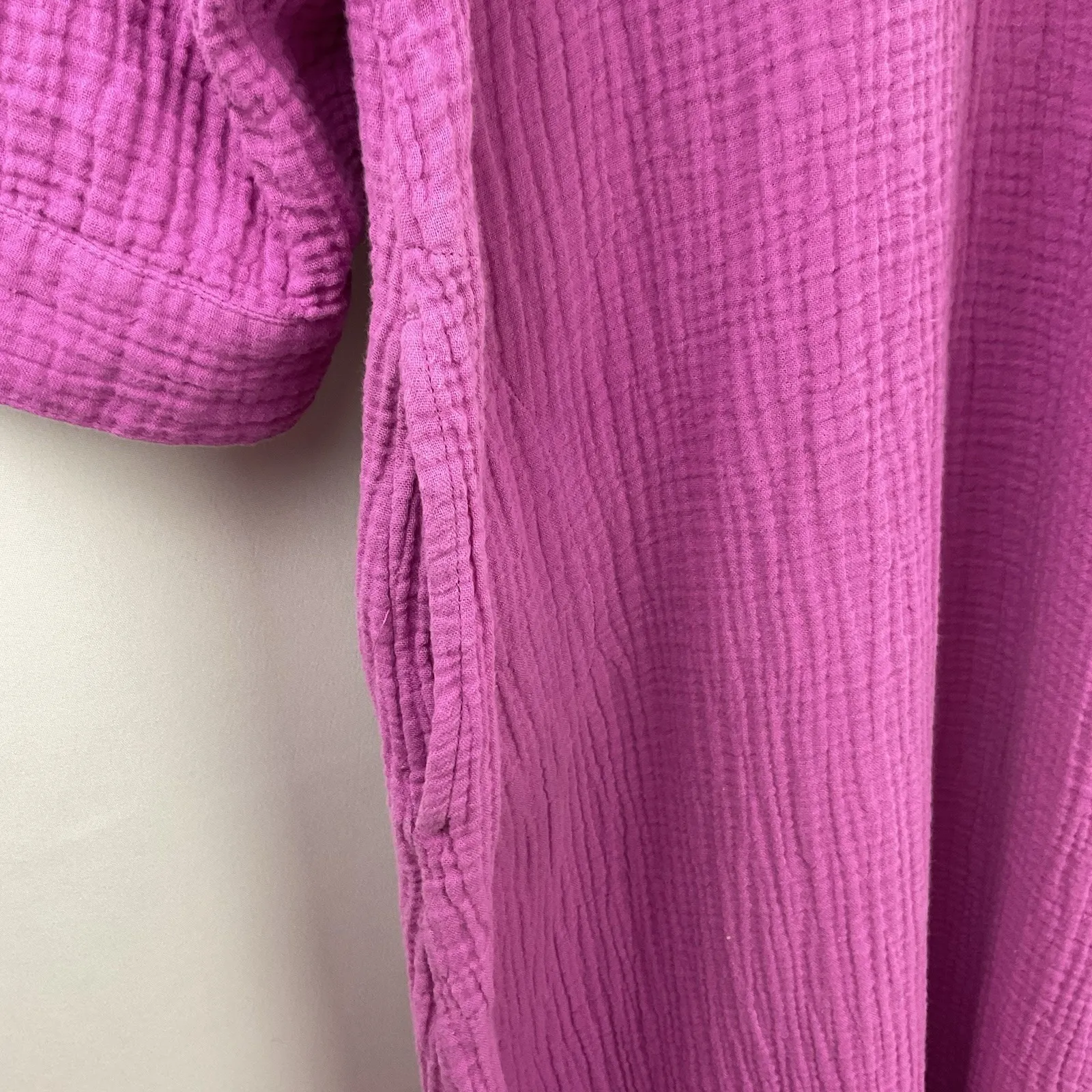 J. Jill Orchid Gauze Shirt Dress Style Midi 3/4 Roll Tab Sleeve Cotton Sz. MP Purple - Image 7