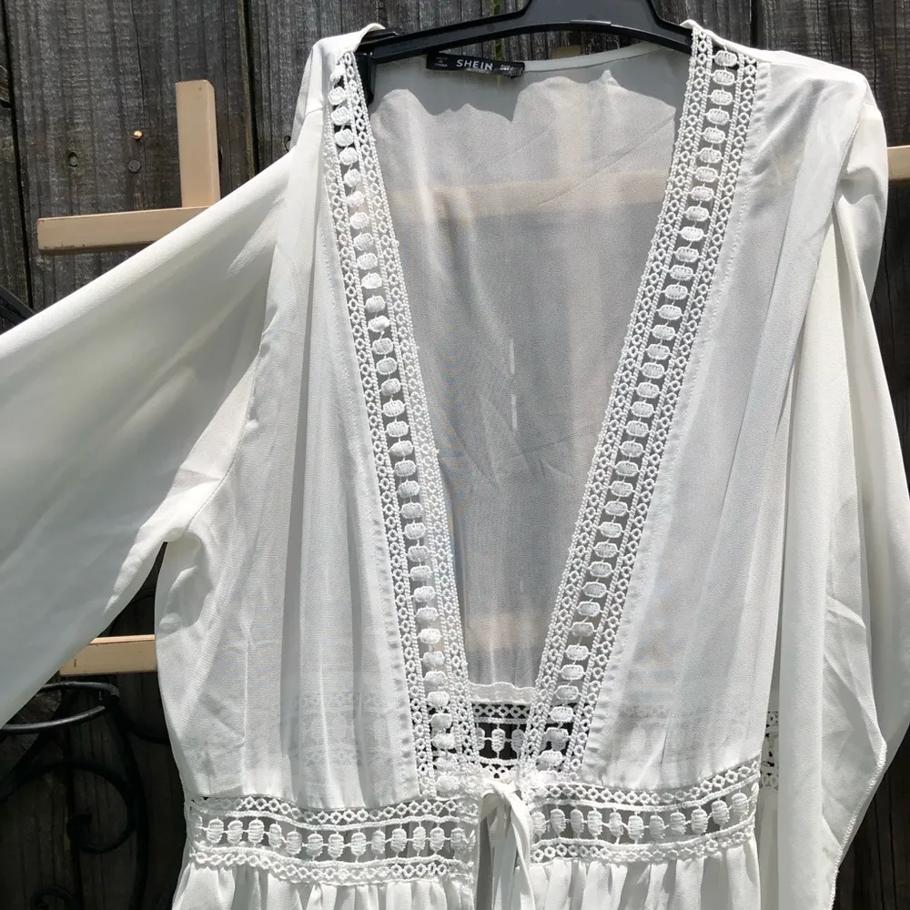 Sheer Lace Boho Kimono Coverup Wrap L - Image 4