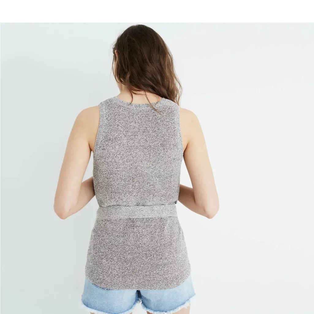 Madewell Anthropologie sweater vest sleeveless belted grey cotton size medium M - Image 2
