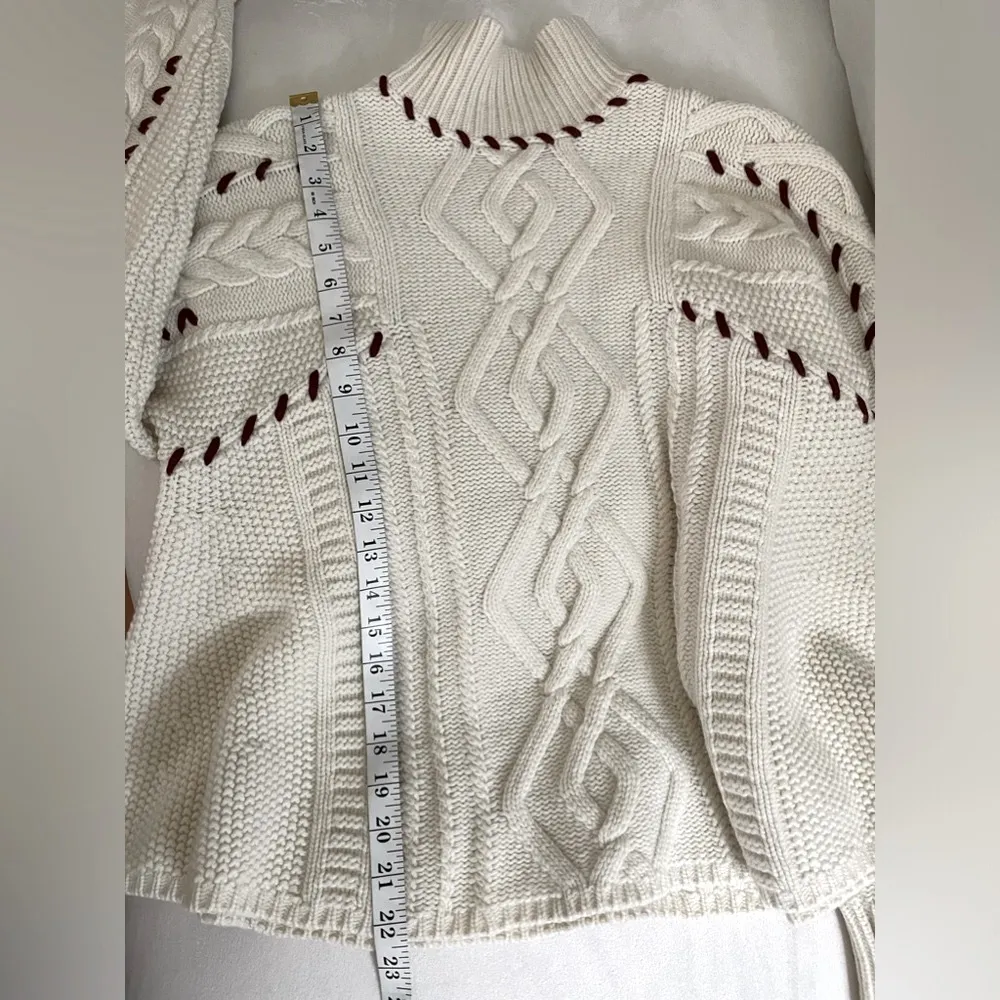 BA&SH Eba Turtleneck Cable Knit Wool Blend Pullover White Cream Red Size M - Image 12